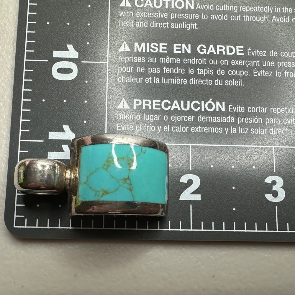 Sterling 925 Silver Turquoise Inlay Curved Necklace Pendant 16g Boho Southwest - Picture 9 of 9
